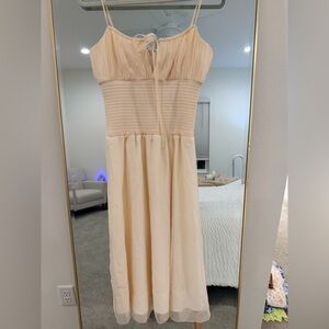 Reformation Cream Smocked Dress with Tie-Front